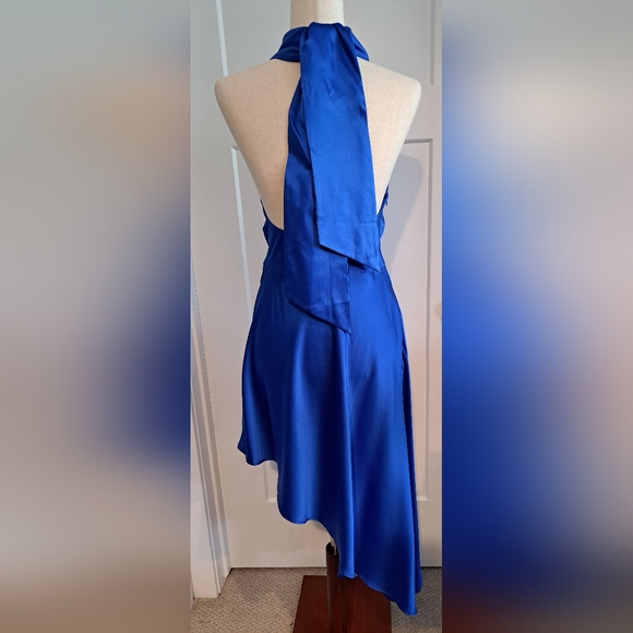 NWT Halter Neck-Tie Hi-Low Silk Midi Dress (Sapphire Blue) - Silk Maison - Picture 11 of 14